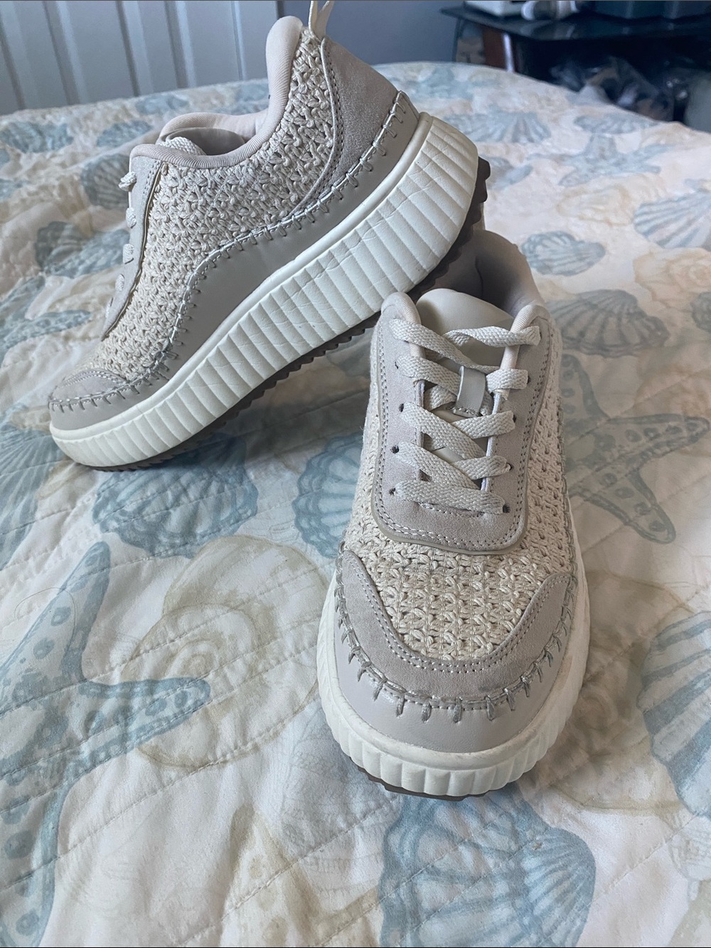Dream Pairs Cream Knit-Texture Kids Sneakers